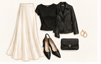 Date night outfit formula: midi skirt, simple top and jacket