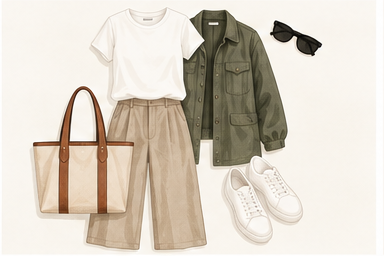 Travel outfit formula: straight-leg jeans, knit and lightweight layer