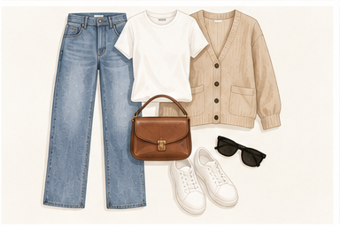 Weekend outfit formula: jeans, simple top and casual layer