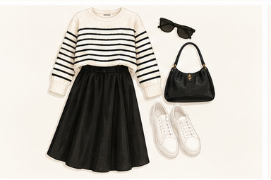 Weekend outfit formula: midi skirt, t-shirt and denim jacket