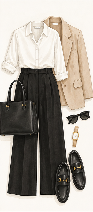 Work outfit formula: tailored trousers, blouse and blazer